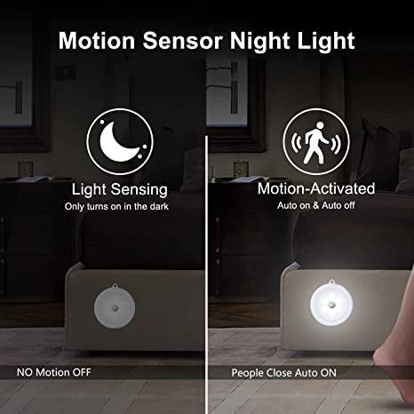 Hopedone Motion Sensor Lights, 360°Motion Activated Portable Night Lights,  2Pack Battery Powered Safe Lights, Wall Light for Closet, Stair, Bedroom
