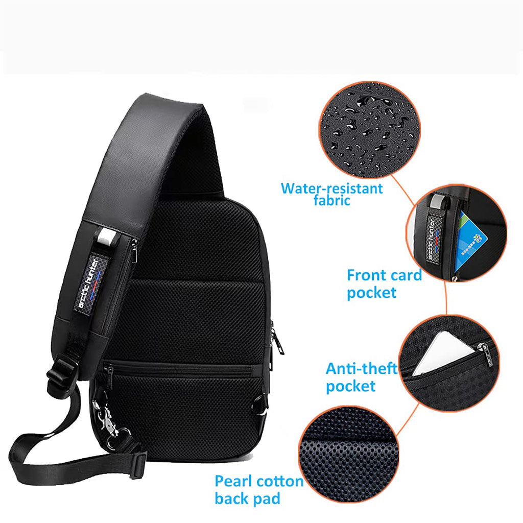US 1-2 Pcs Sling Backpack USB Port Anti-Theft Men's Chest Shoulder Crossbody Bag, Size: One Size